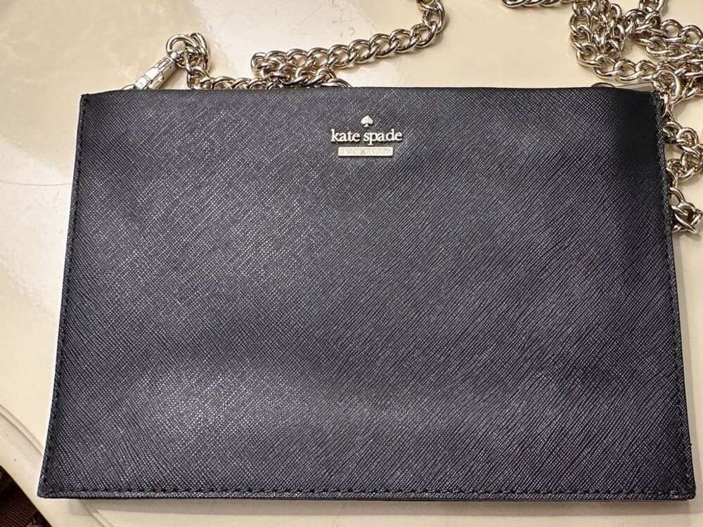 Kate Spade Black Saffiano Leather Crossbody Purse with Gold Chain